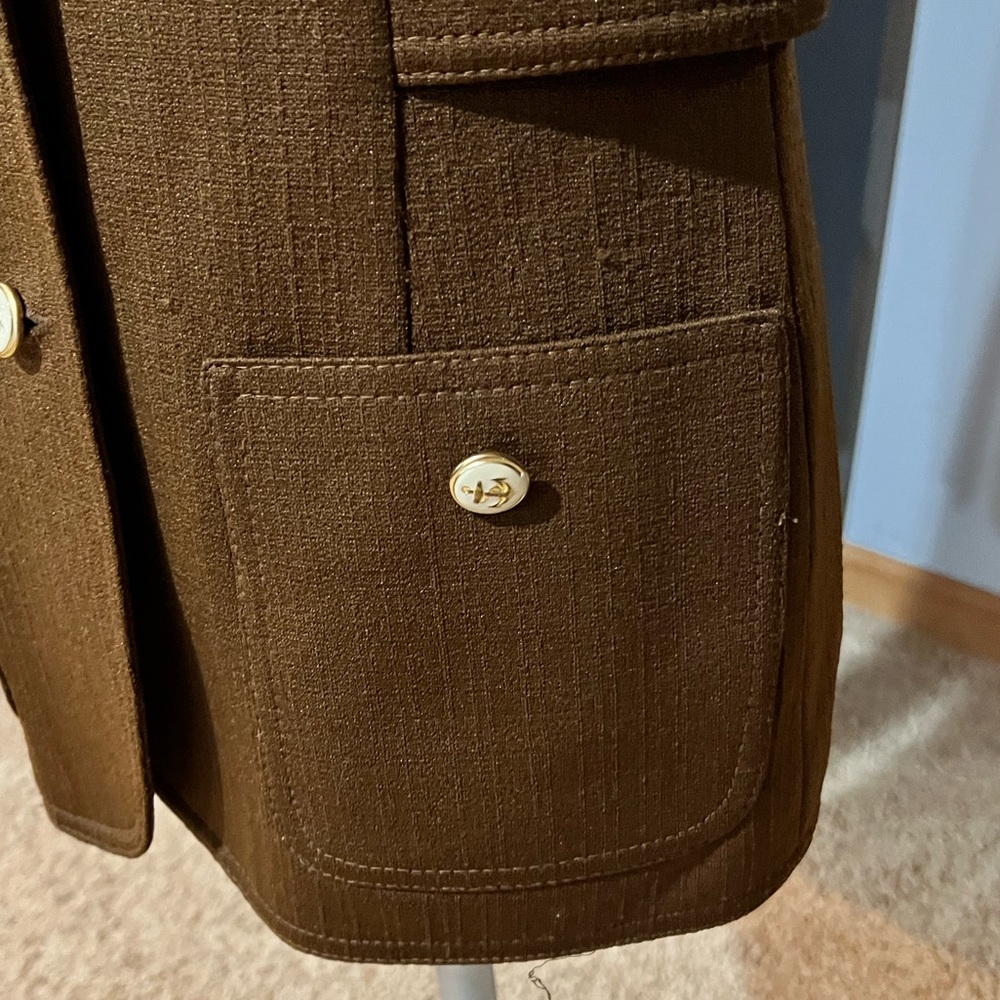 Vintage 1960s Butte Knit Brown Polyester Blazer with Nautical Buttons - Picture 3 of 10